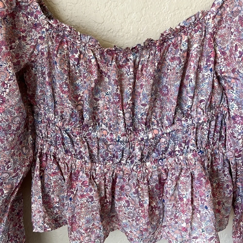 J. Crew floral pink puff sleeve peplum top